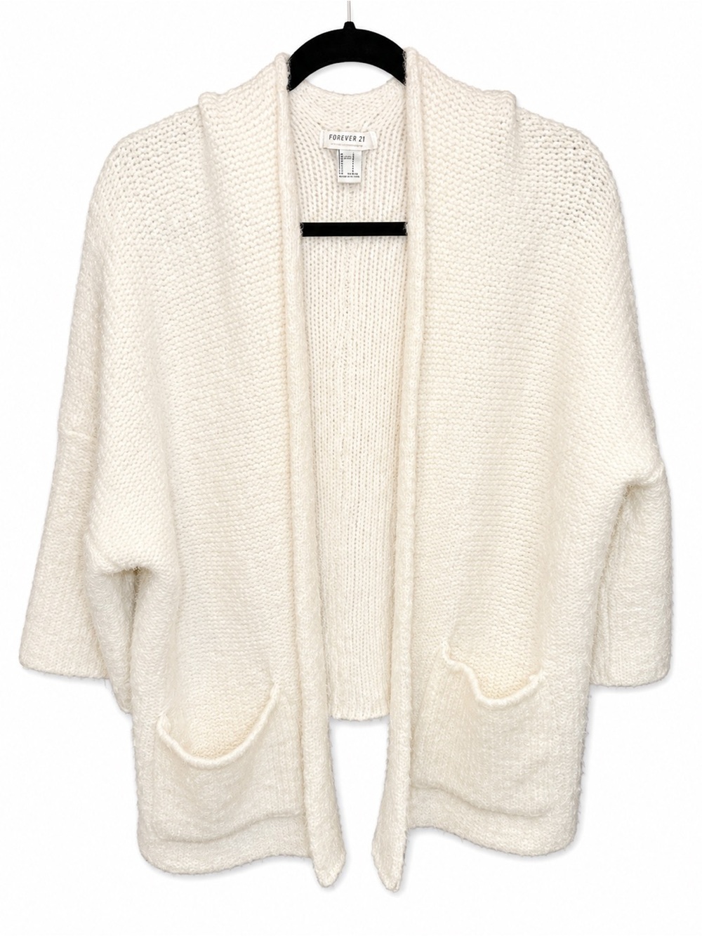 Forever 21 Ivory Open-Front Shawl Collar Cardigan